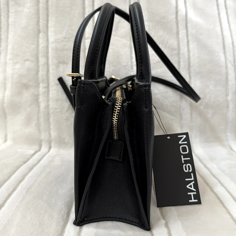 Halston Heritage H Jerry Classic Black Embossed Pebble Crossbody Satchel Bag
